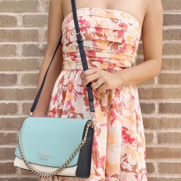 Kate Spade Convertible Crossbody Poolside Blue White - Picture 3 of 7